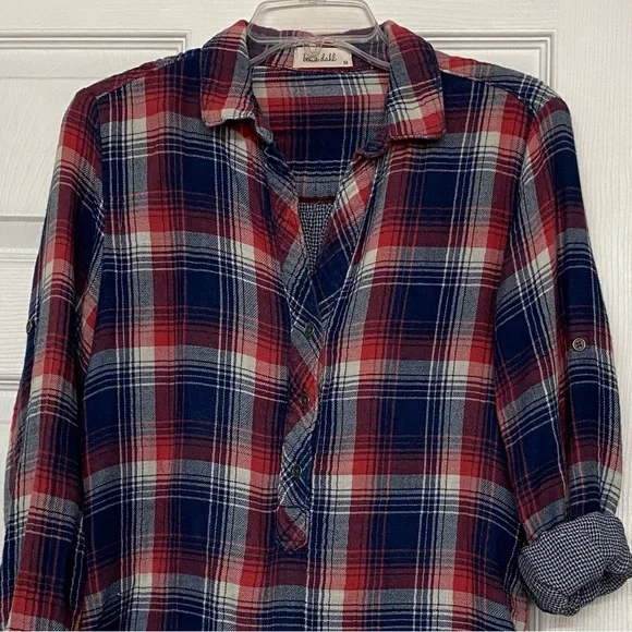 Bella Dahl Franklin Plaid Flannel Popover Top Sz M - Picture 3 of 5